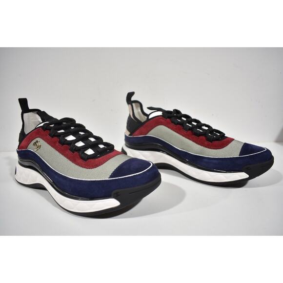 Chanel 22B Mens Gray Blue Red CC Logo Low Top Lace Up Trainer Sneaker 44 11 - Picture 4 of 10